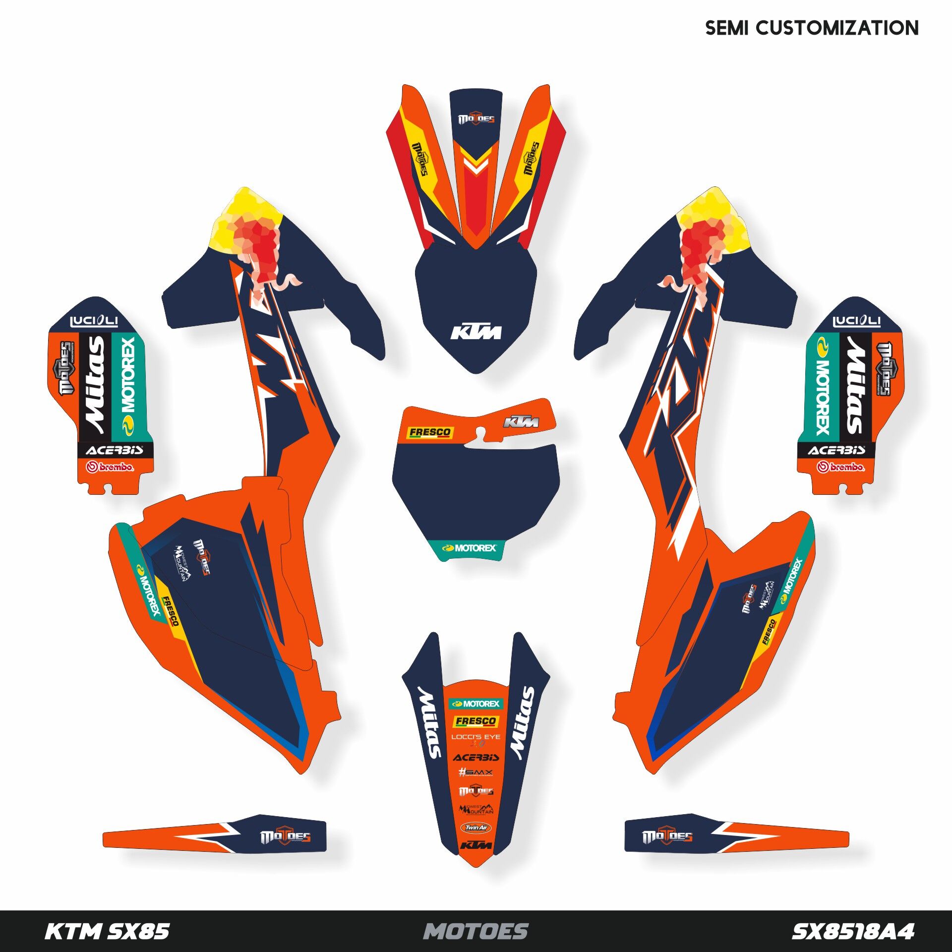 KTM SX85 Modeli için Grafik Kiti SX65 2016-2023 - Standart Gloss