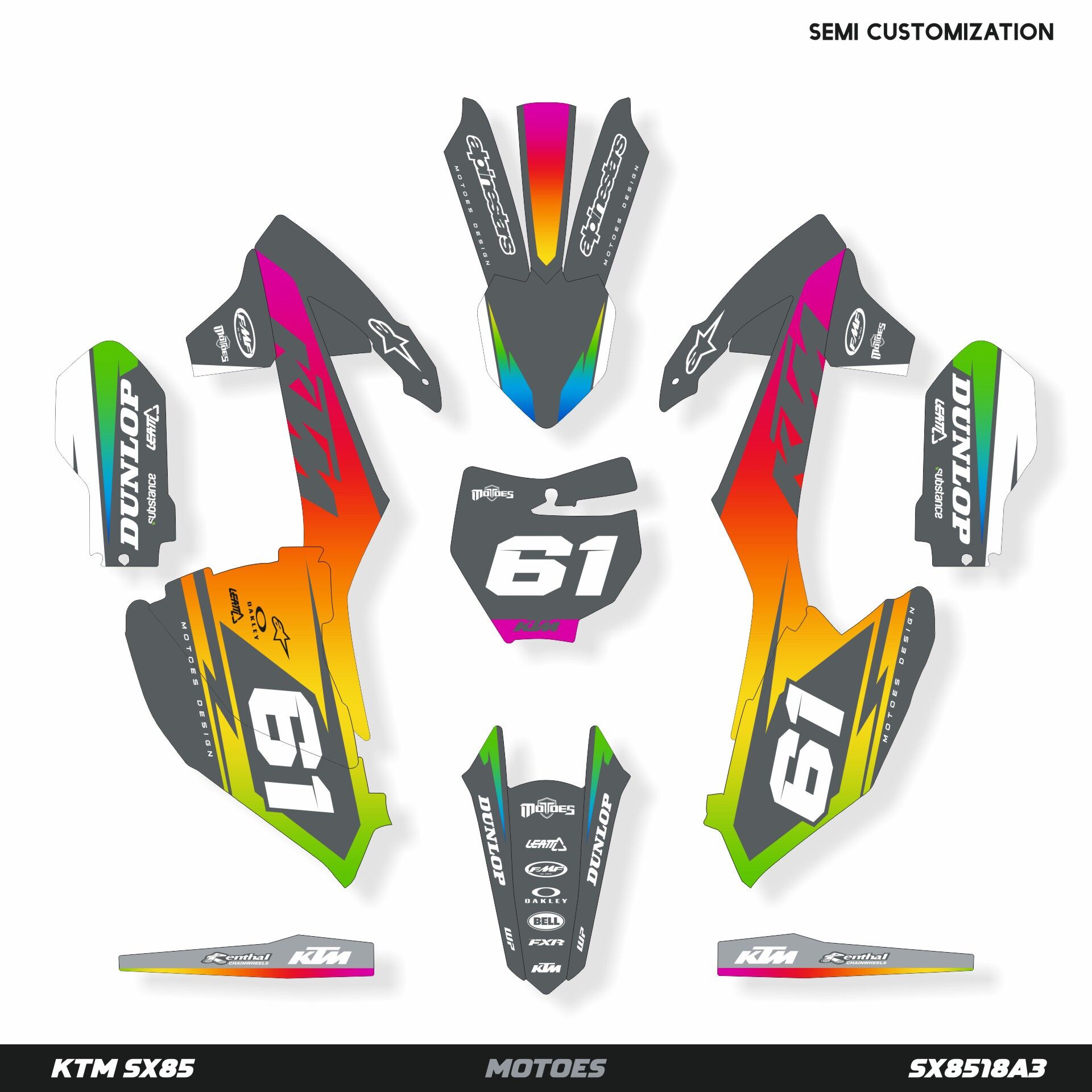 KTM SX85 Modeli için Grafik Kiti SX50 2024-2025 - Standart Gloss