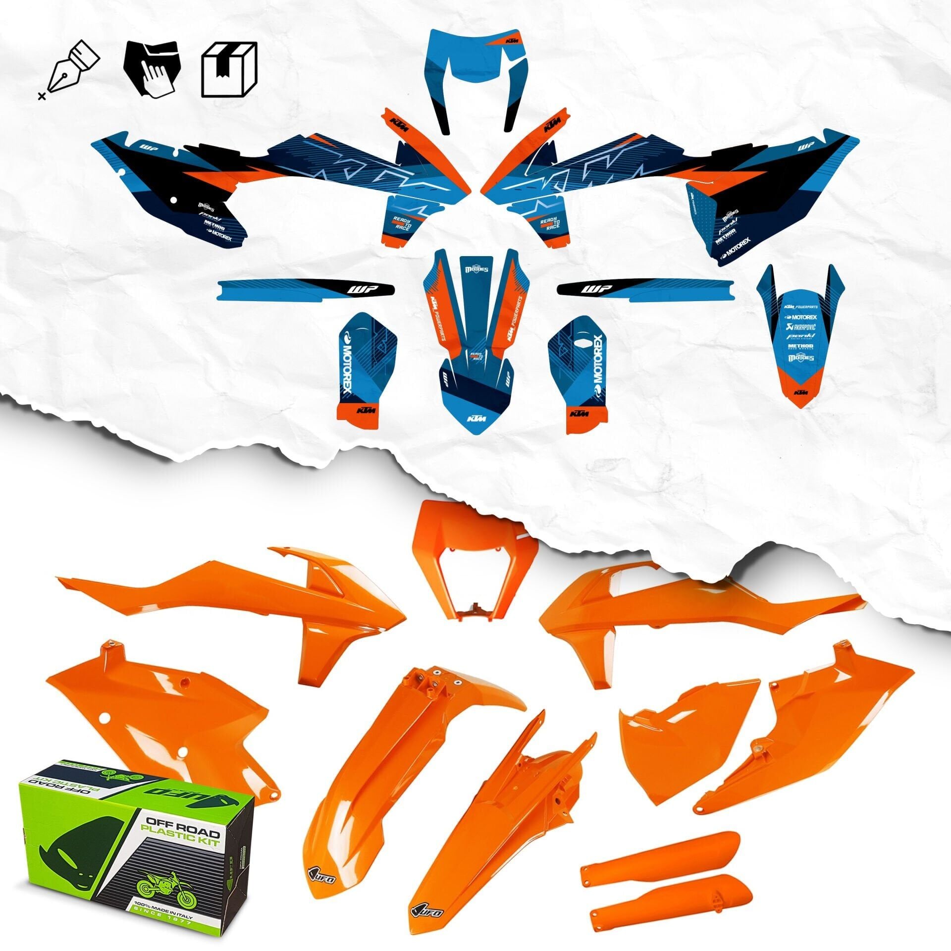KTM 2017-2019 MONTAJA HAZIR ETİKETLERİ YAPIŞTIRILMIŞ PLASTİK SETİ Chrome - Glitter diamond - Black