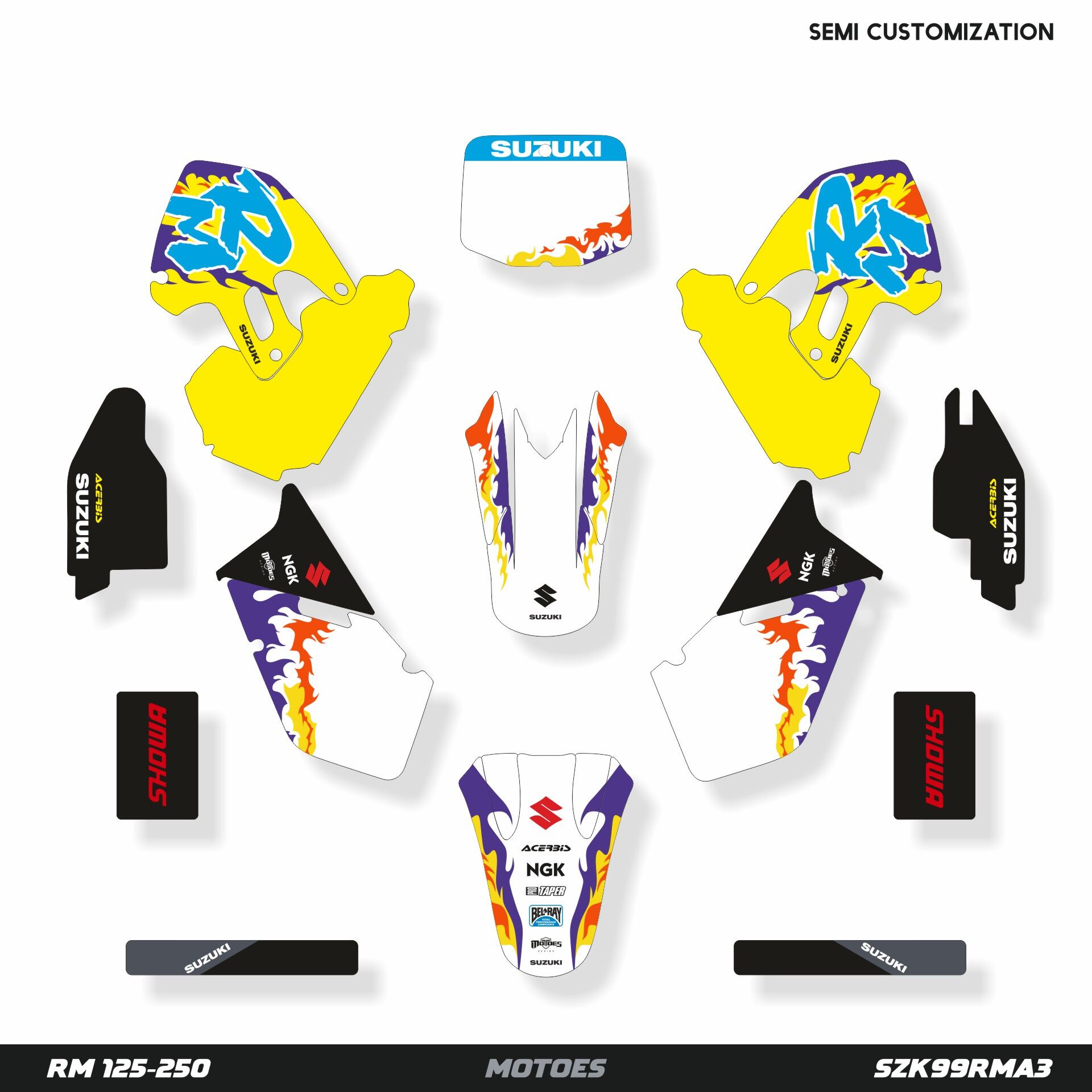 Suzuki RM Modelleri için Grafik Kiti RM 125 1999-2000 - Standart Gloss