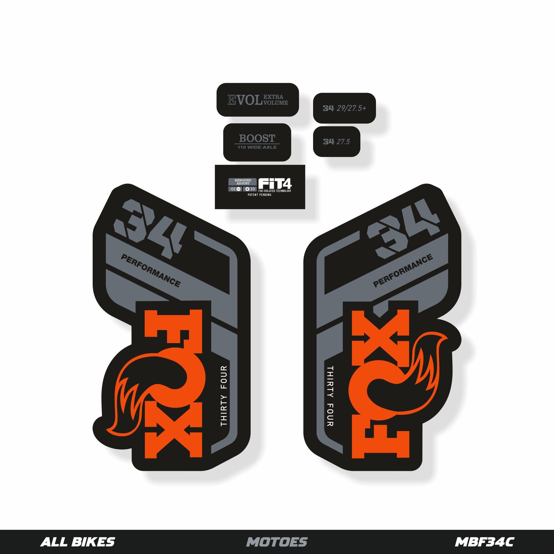 MOTOES MTB ÇATAL ÇIKARTMA SETİ FOX 34 Orange