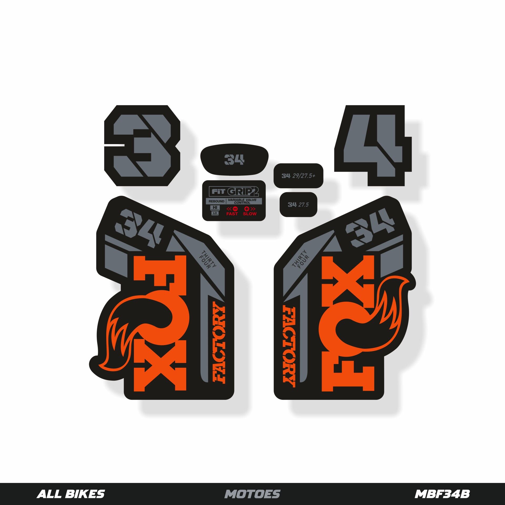 MOTOES MTB ÇATAL ÇIKARTMA SETİ FOX 34 Orange