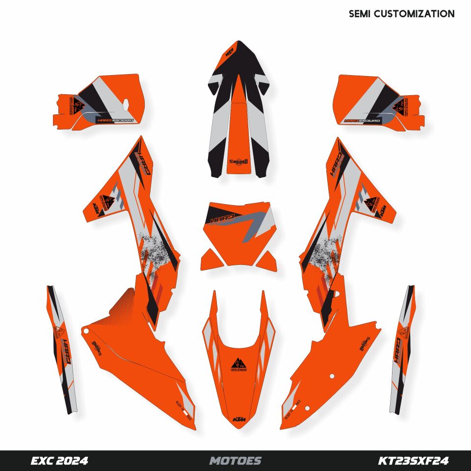 KTM Modelleri için Grafik Kiti - Hardcore Works EXC/EXC-F/XCW/XCW-F 2014-2016 - Standart Parlaklık