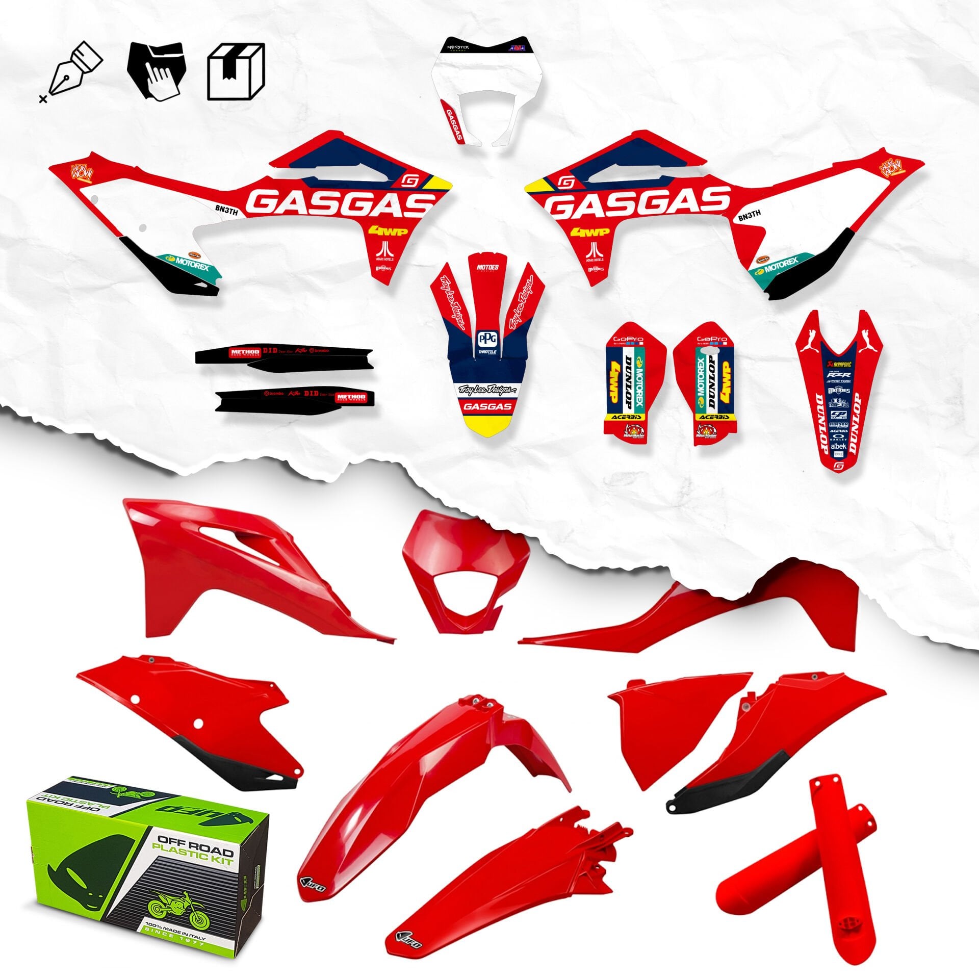 GASGAS 2021-2023 İÇİN MONTAJA HAZIR GRAFİKLERİ UYGULANMIŞ PLASTİK SETİ