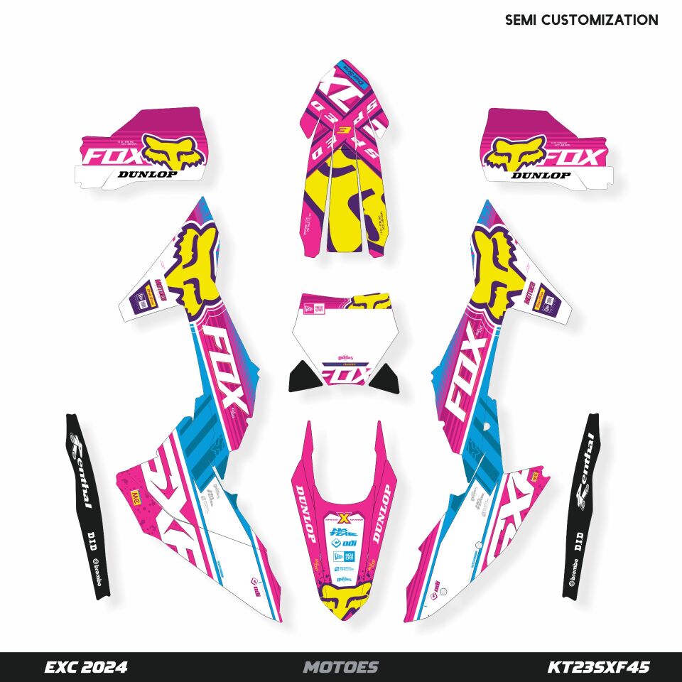 KTM Modelleri için Grafik Kiti - Flare Fox EXC/EXC-F/XCW/XCW-F 2014-2016 - Standart Parlaklık - Seçenek 1