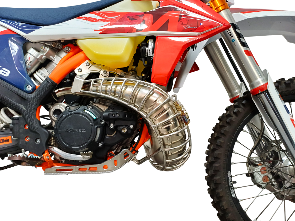KTM-HUSQ-GASGAS 250/300 2T 2020-23 Karter Korumalı Egzoz Koruma Kafesi - Full Set Bash Plate + Cage Guard + Link Guard