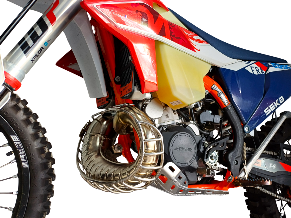 KTM-HUSQ-GASGAS 250/300 2T 2020-23 Karter Korumalı Egzoz Koruma Kafesi - Full Set Bash Plate + Cage Guard + Link Guard