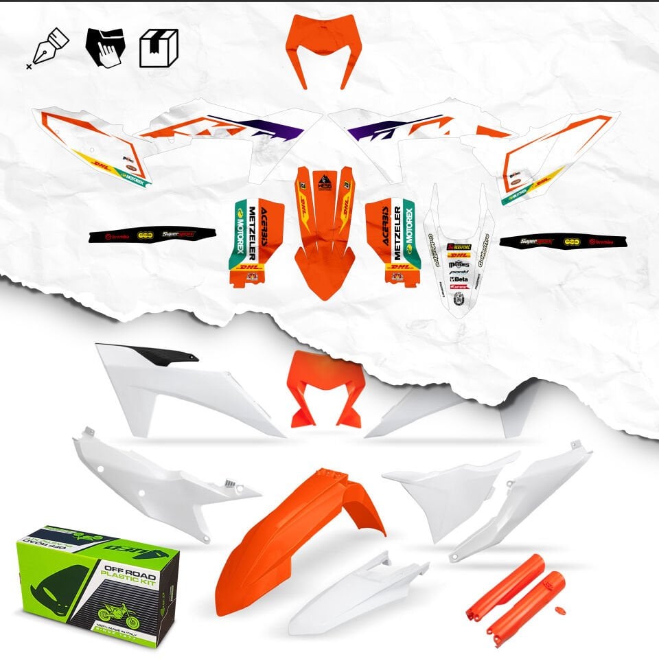 KTM 2024-2025 İçin Montaja Hazır Etiketleri Yapıştırılmış Plastik Seti Hologram - Gloss - White