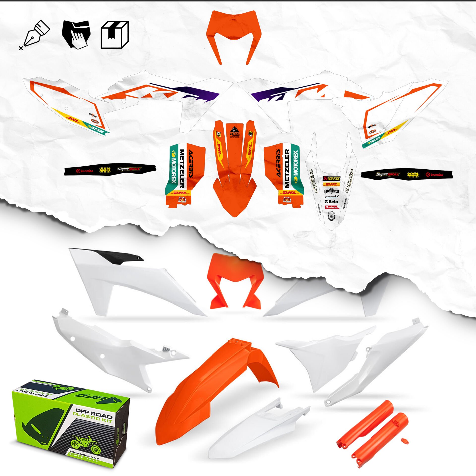 KTM 2024-2025 İçin Montaja Hazır Etiketleri Yapıştırılmış Plastik Seti Standart - Gloss - White