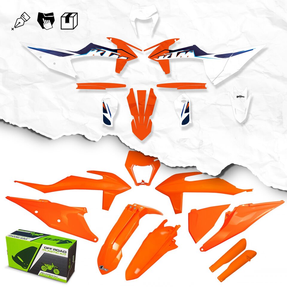 KTM 2020-2023 Montaja Hazır Sticker Uygulanmış Plastik Seti Standart - Frozen - Orange/Black