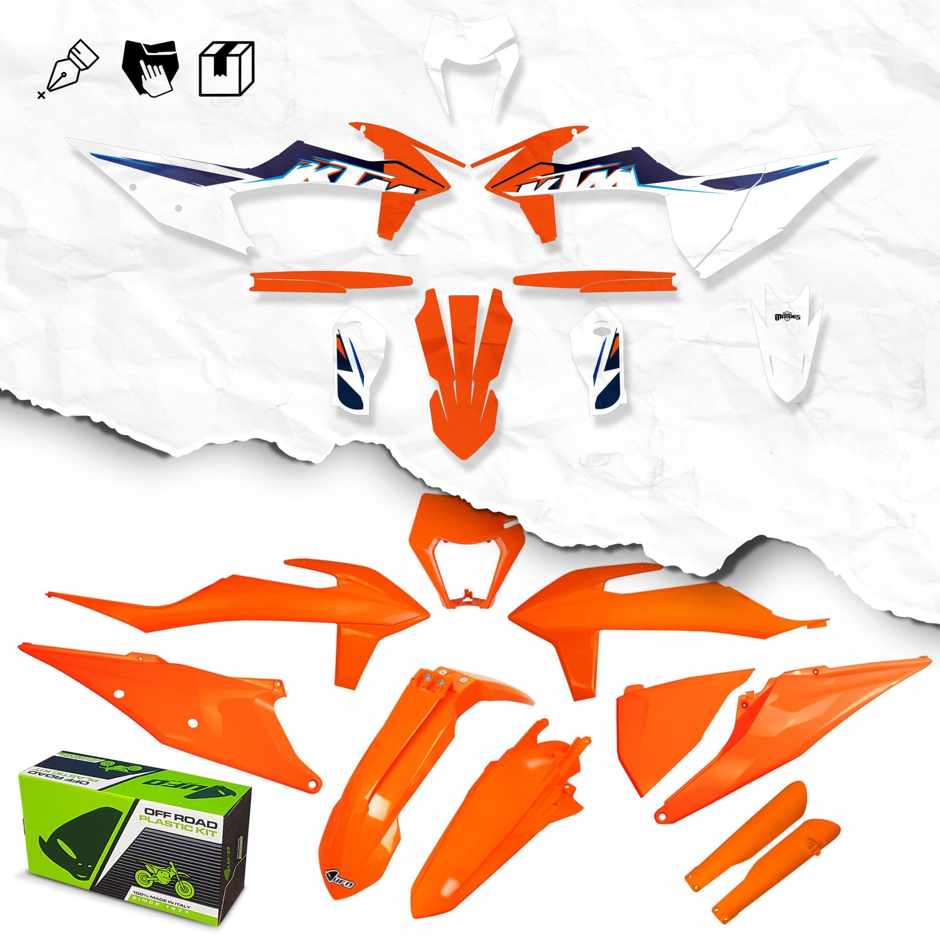 KTM 2020-2023 Montaja Hazır Sticker Uygulanmış Plastik Seti Chrome - Matte - Orange/Black