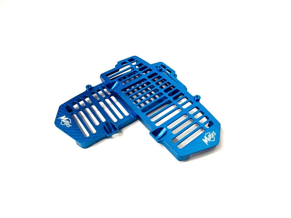 CNC machined blue radiator guard plate made from solid aluminum sheet for KTM/HUSQ/GASGAS.