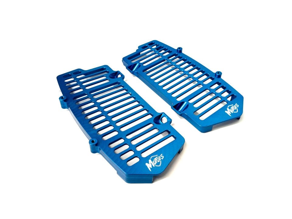 CNC machined blue radiator guard plate made from solid aluminum sheet for KTM/HUSQ/GASGAS.