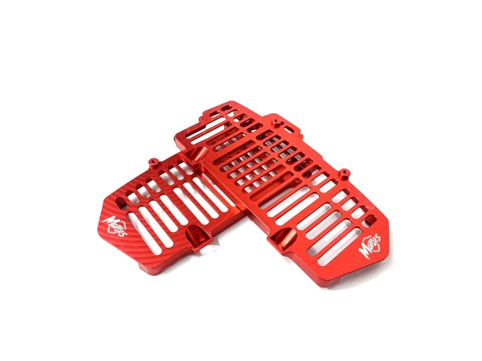 Red, CNC Machined Radiator Guard from Solid Aluminum Sheet for KTM/HUSQ/GASGAS.